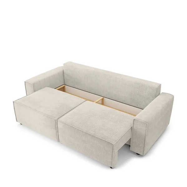 BAÏTA Canapé Droit Mira Convertible Velours Côtelé Beige 3 Places