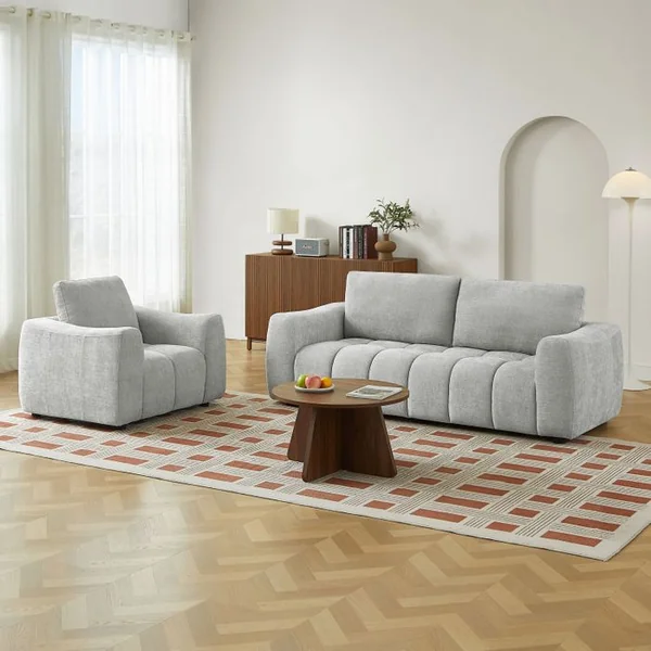 BAÏTA Ensemble Canapé Droit 3 Places + Fauteuil 1 Place Kerea Tissu Gris