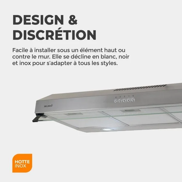 BELDEKO Beldeko - Hotte Casquette / Visière 90 Cm - Inox Double Moteur - 200w - 438 M3/h