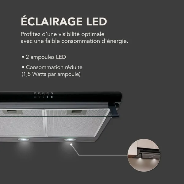 BELDEKO Hotte Casquette / Visière 60 Cm Noir 240 M3/h - 100 Watts - Filtre Inclus