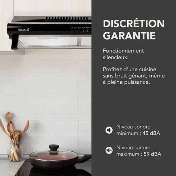 BELDEKO Hotte Casquette / Visière 60 Cm Noir 240 M3/h - 100 Watts - Filtre Inclus
