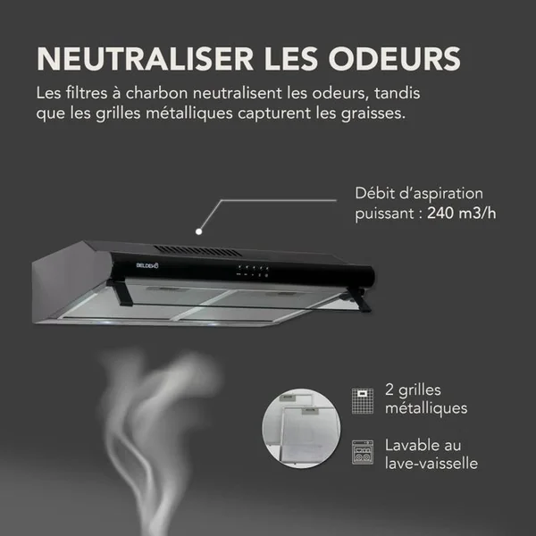 BELDEKO Hotte Casquette / Visière 60 Cm Noir 240 M3/h - 100 Watts - Filtre Inclus