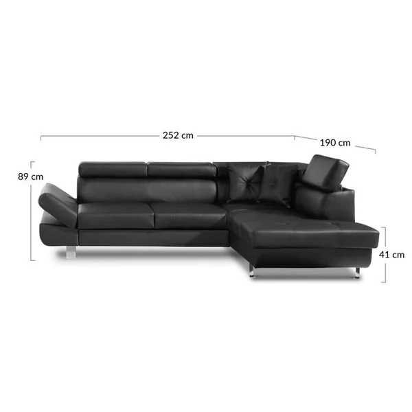 BEST MOBILIER Canapé Angle Droit Convertible 5 Places Lisbona En Simili Noir