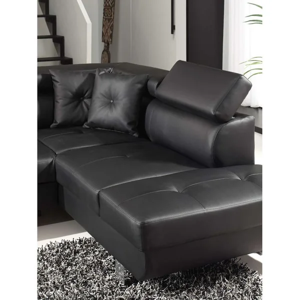 BEST MOBILIER Canapé Angle Droit Convertible 5 Places Lisbona En Simili Noir