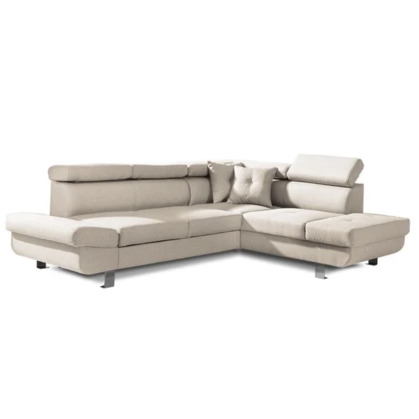 BEST MOBILIER Canapé Angle Droit Convertible 5 Places Lisbona En Tissu Beige