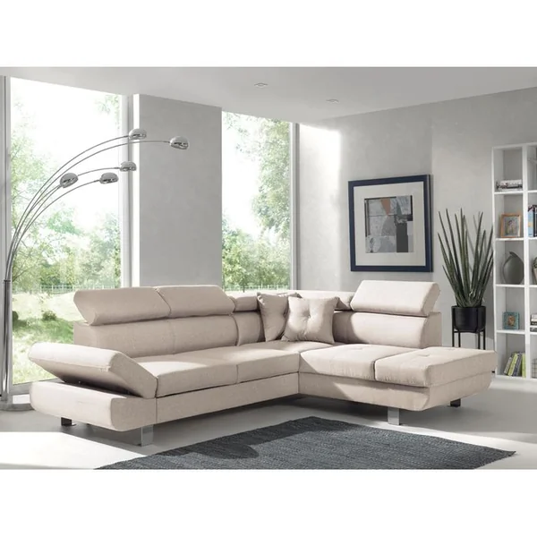 BEST MOBILIER Canapé Angle Droit Convertible 5 Places Lisbona En Tissu Beige