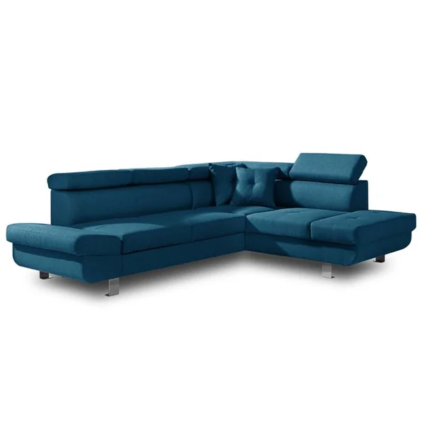 BEST MOBILIER Canapé Angle Droit Convertible 5 Places Lisbona En Tissu Bleu Canard