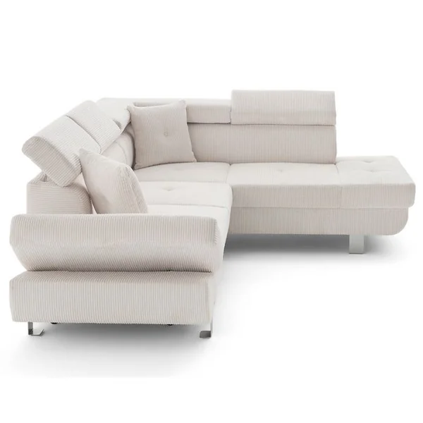 BEST MOBILIER Canapé Angle Droit Convertible 5 Places Lisbona En Velours Côtelé Beige