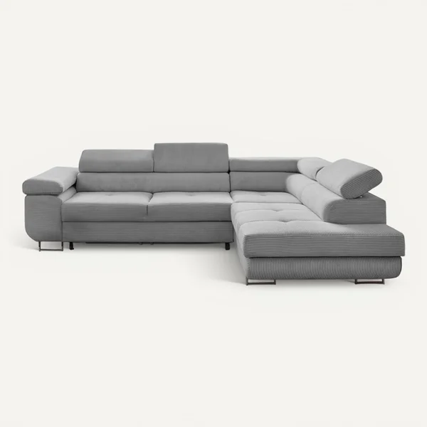 BEST MOBILIER Canapé Angle Droit Convertible 5 Places Zaria En Velours Côtelé Gris Clair