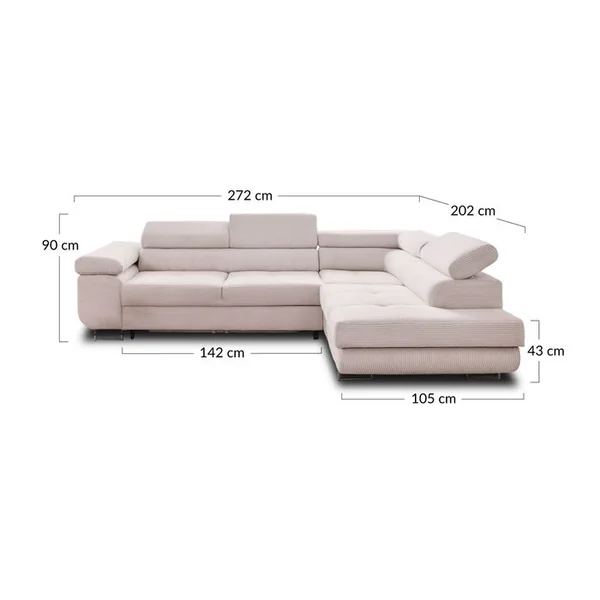 BEST MOBILIER Canapé Angle Droit Convertible 5 Places Zaria En Velours Côtelé Terracotta