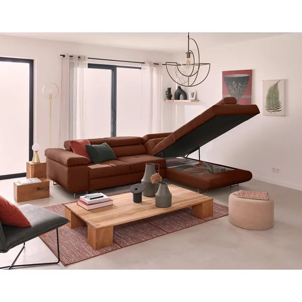 BEST MOBILIER Canapé Angle Droit Convertible 5 Places Zaria En Velours Côtelé Terracotta