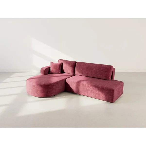 BEST MOBILIER Canapé Angle Gauche Convertible 4 Places Miro En Velours Texturé Prune