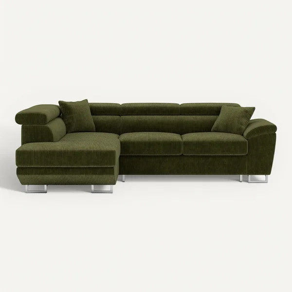 BEST MOBILIER Canapé Angle Gauche Convertible 5 Places Baoji En Velours Côtelé Vert