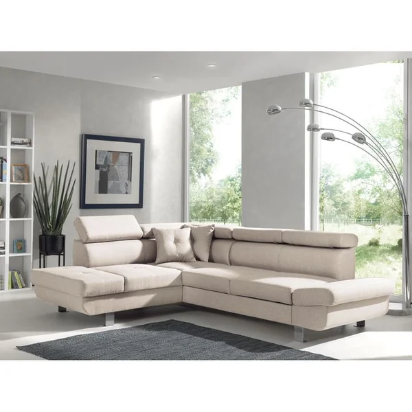 BEST MOBILIER Canapé Angle Gauche Convertible 5 Places Lisbona En Tissu Beige