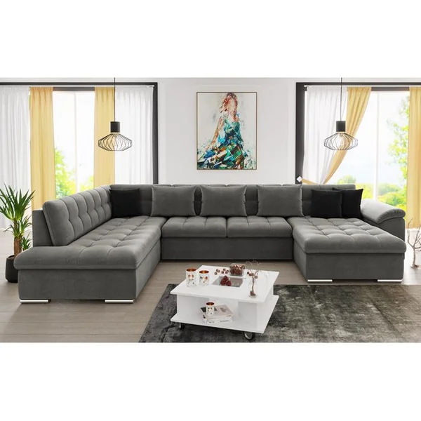 BEST MOBILIER Canapé Angle Gauche Convertible 7 Places Chuck En Tissu Gris