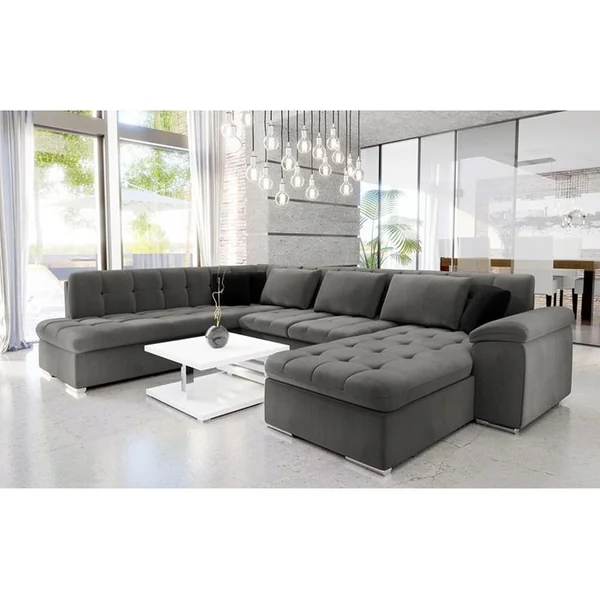 BEST MOBILIER Canapé Angle Gauche Convertible 7 Places Chuck En Tissu Gris
