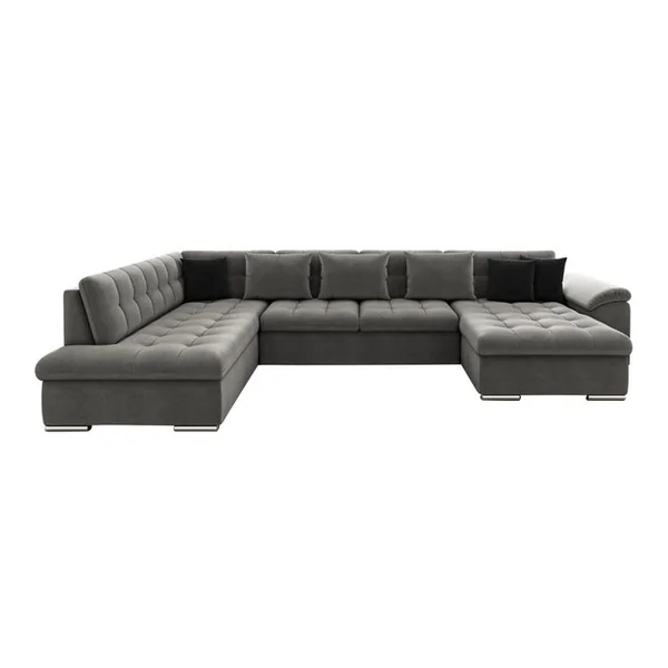 BEST MOBILIER Canapé Angle Gauche Convertible 7 Places Chuck En Tissu Gris