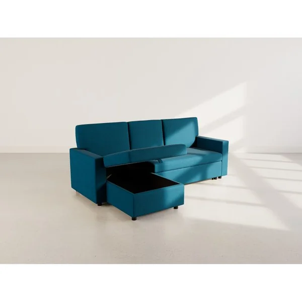 BEST MOBILIER Canapé Angle Réversible Convertible 4 Places Meiya En Tissu Bleu