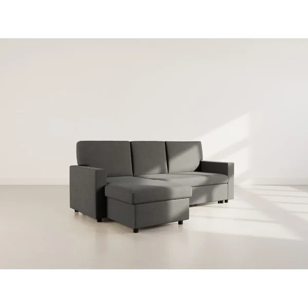 BEST MOBILIER Canapé Angle Réversible Convertible 4 Places Meiya En Tissu Gris Foncé