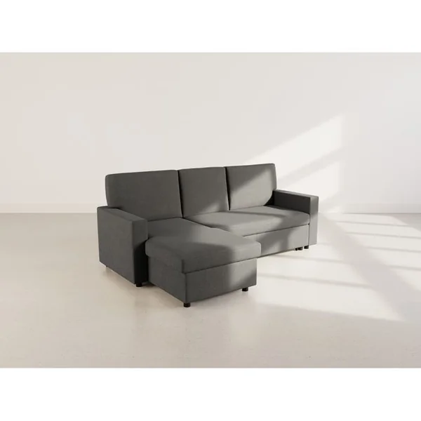 BEST MOBILIER Canapé Angle Réversible Convertible 4 Places Meiya En Tissu Gris Foncé
