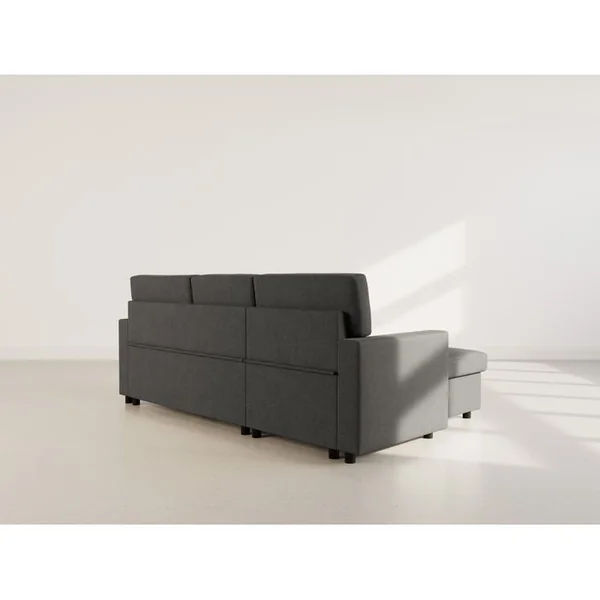 BEST MOBILIER Canapé Angle Réversible Convertible 4 Places Meiya En Tissu Gris Foncé