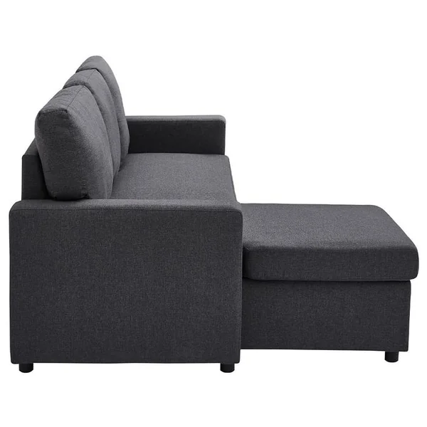 BEST MOBILIER Canapé Angle Réversible Convertible 4 Places Meiya En Tissu Gris Foncé