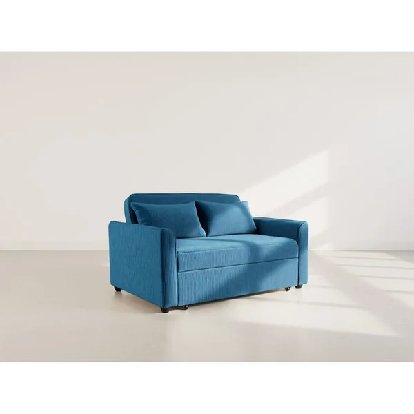 BEST MOBILIER Canapé Convertible 2 Places Ernest En Velours Côtelé Bleu