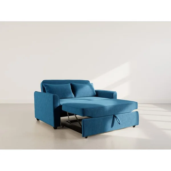 BEST MOBILIER Canapé Convertible 2 Places Ernest En Velours Côtelé Bleu