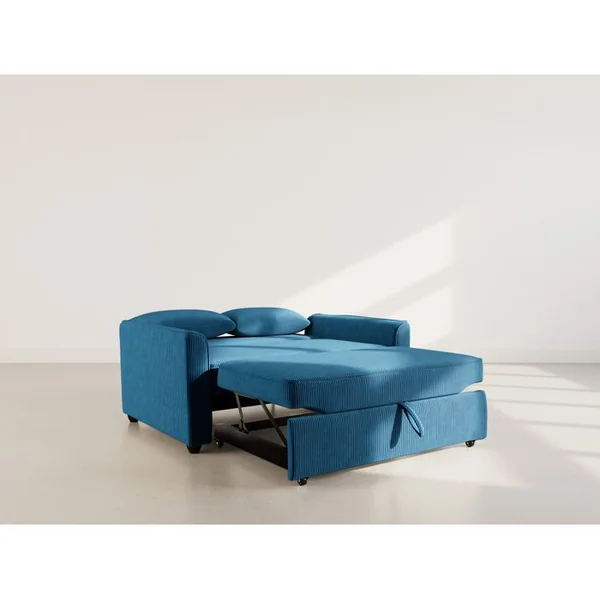 BEST MOBILIER Canapé Convertible 2 Places Ernest En Velours Côtelé Bleu
