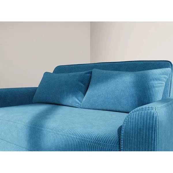 BEST MOBILIER Canapé Convertible 2 Places Ernest En Velours Côtelé Bleu