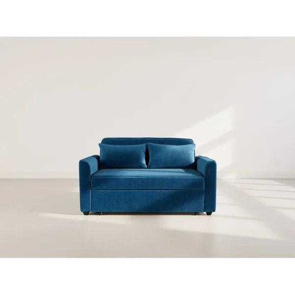 BEST MOBILIER Canapé Convertible 2 Places Ernest En Velours Côtelé Bleu