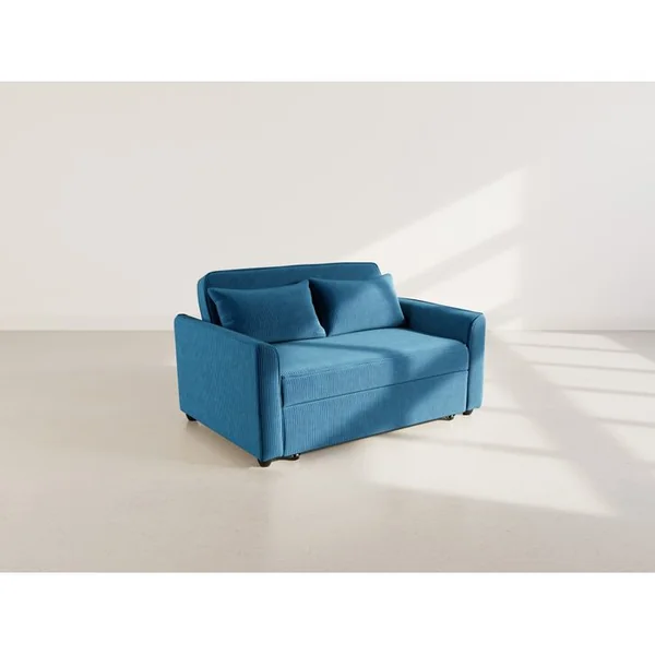BEST MOBILIER Canapé Convertible 2 Places Ernest En Velours Côtelé Bleu