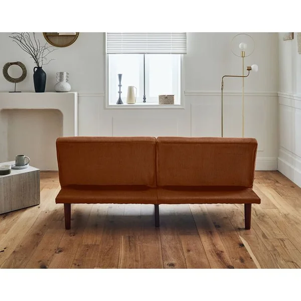 BEST MOBILIER Canapé Convertible 2 Places Philae En Velours Côtelé Terracotta