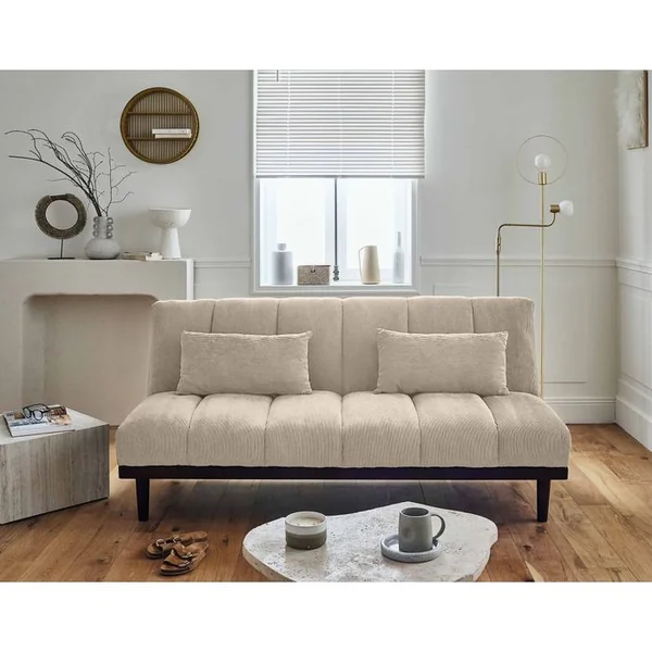 BEST MOBILIER Canapé Convertible 2 Places Samarra En Velours Côtelé Beige