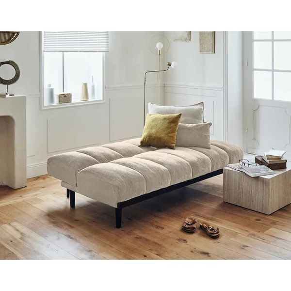 BEST MOBILIER Canapé Convertible 2 Places Samarra En Velours Côtelé Beige