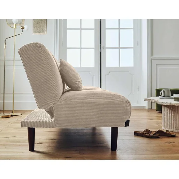 BEST MOBILIER Canapé Convertible 2 Places Samarra En Velours Côtelé Beige