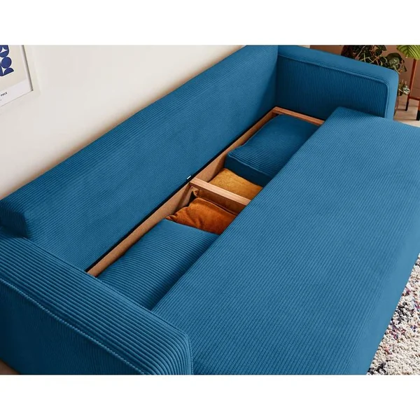 BEST MOBILIER Canapé Convertible 3 Places Topaze En Velours Côtelé Bleu Ardoise