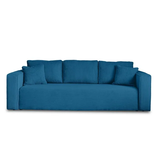 BEST MOBILIER Canapé Convertible 3 Places Topaze En Velours Côtelé Bleu Ardoise
