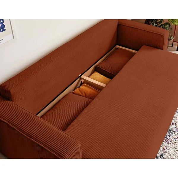 BEST MOBILIER Canapé Convertible 3 Places Topaze En Velours Côtelé Terracotta