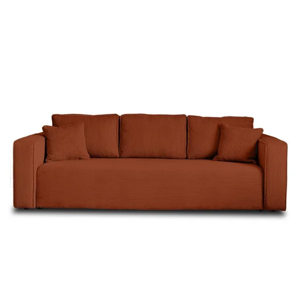BEST MOBILIER Canapé Convertible 3 Places Topaze En Velours Côtelé Terracotta