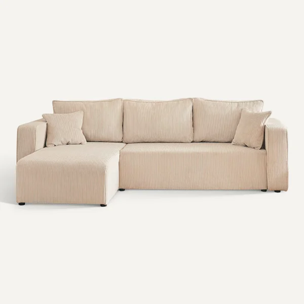 BEST MOBILIER Canapé D'angle - 4 Places - Convertible Avec Coffre - En Velours Côtelé Beige