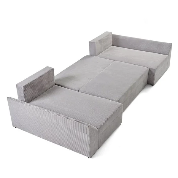 BEST MOBILIER Canapé En U Convertible 7 Places Mike En Velours Côtelé Gris Clair