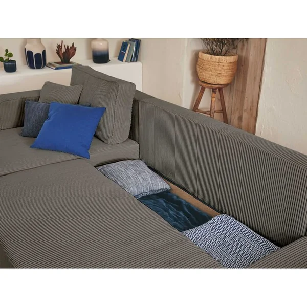 BEST MOBILIER Canapé En U Convertible 7 Places Topaze En Velours Côtelé Gris