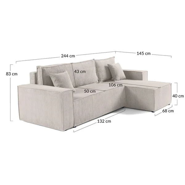 BEST MOBILIER Cezanne - Canapé D'angle - 4 Places - Convertible Avec Coffre - En Velours Côtelé Beige