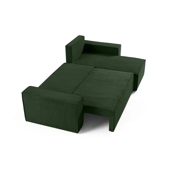 BEST MOBILIER Cezanne - Canapé D'angle - 4 Places - Convertible Avec Coffre - En Velours Côtelé Vert