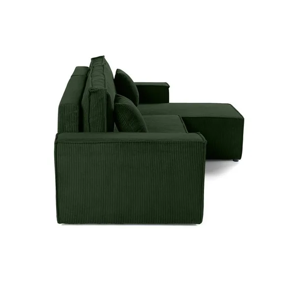 BEST MOBILIER Cezanne - Canapé D'angle - 4 Places - Convertible Avec Coffre - En Velours Côtelé Vert