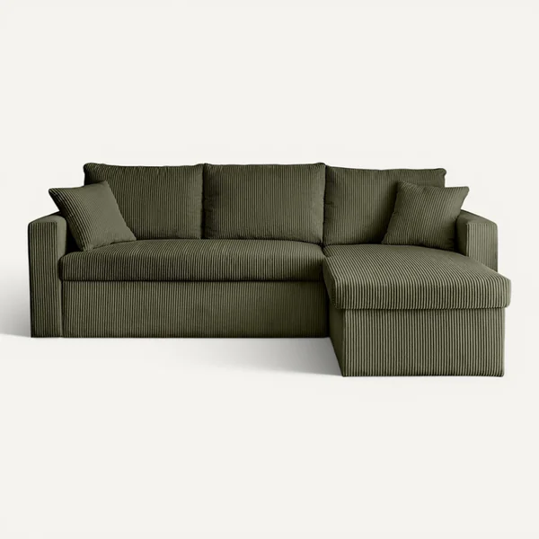 BEST MOBILIER Cyrus - Canapé D'angle Réversible 4 Places - Convertible Avec Coffre - En Velours Côtelé Vert