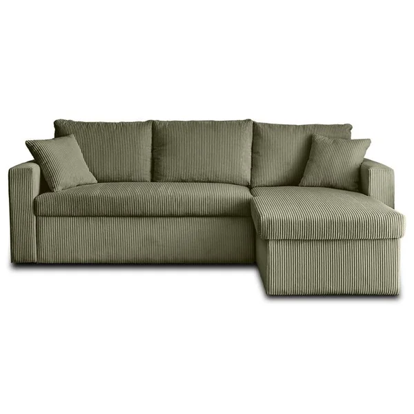 BEST MOBILIER Cyrus - Canapé D'angle Réversible 4 Places - Convertible Avec Coffre - En Velours Côtelé Vert