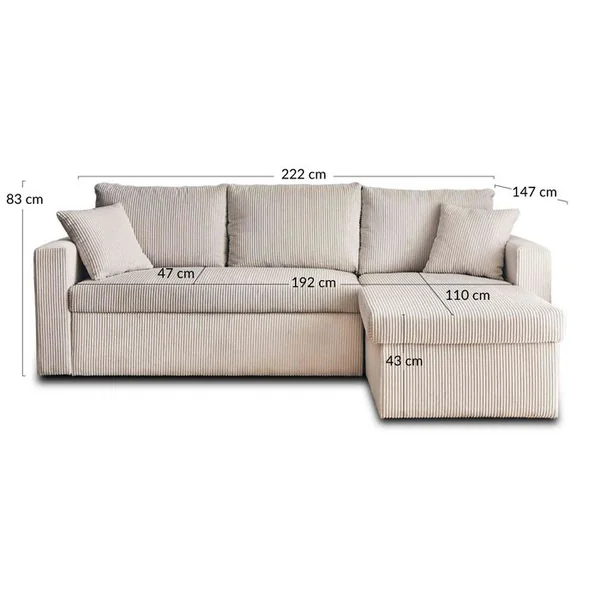 BEST MOBILIER Cyrus - Canapé D'angle Réversible 4 Places - Convertible Avec Coffre - En Velours Côtelé Vert