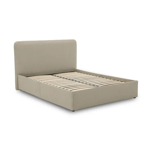 BEST MOBILIER Goyave - Lit Coffre - 140x190 - En Tissu - Sommier Inclus Beige